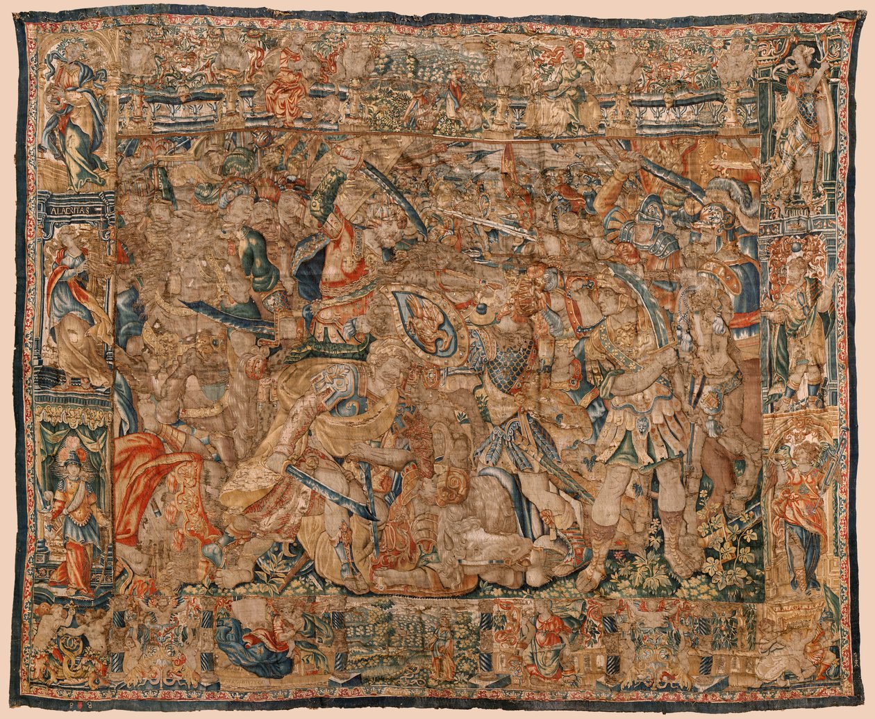 Museu Paroquial das Tapeçarias (Museu Paroquial das Tapeçarias de Pastrana). tapeçaria flamenga. Combate entre Alexandre e Dario e Ipso (Batalha entre Alexandre e Dario em Ipso). Bruxelas. Lã e seda. século 16. 510x419cm. de Flemish School