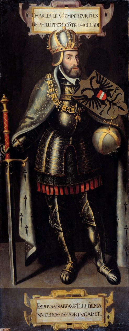 Retrato de Carlos V (1500-1558) Rei de Espanha, Imperador do Sacro Império Romano. Pintura da escola flamenga de Flemish School