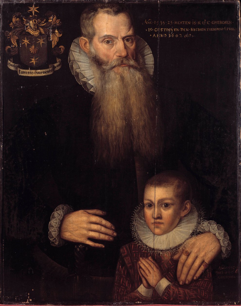 Retrato de Charles de Conde (1535-1602) e de seu filho João em 1592 Pintura da Escola Flamenga do século XVII. Dim 0,81 x 0,64 m. Versailles, Musee des chateaux de Versailles et Trianon de Flemish School