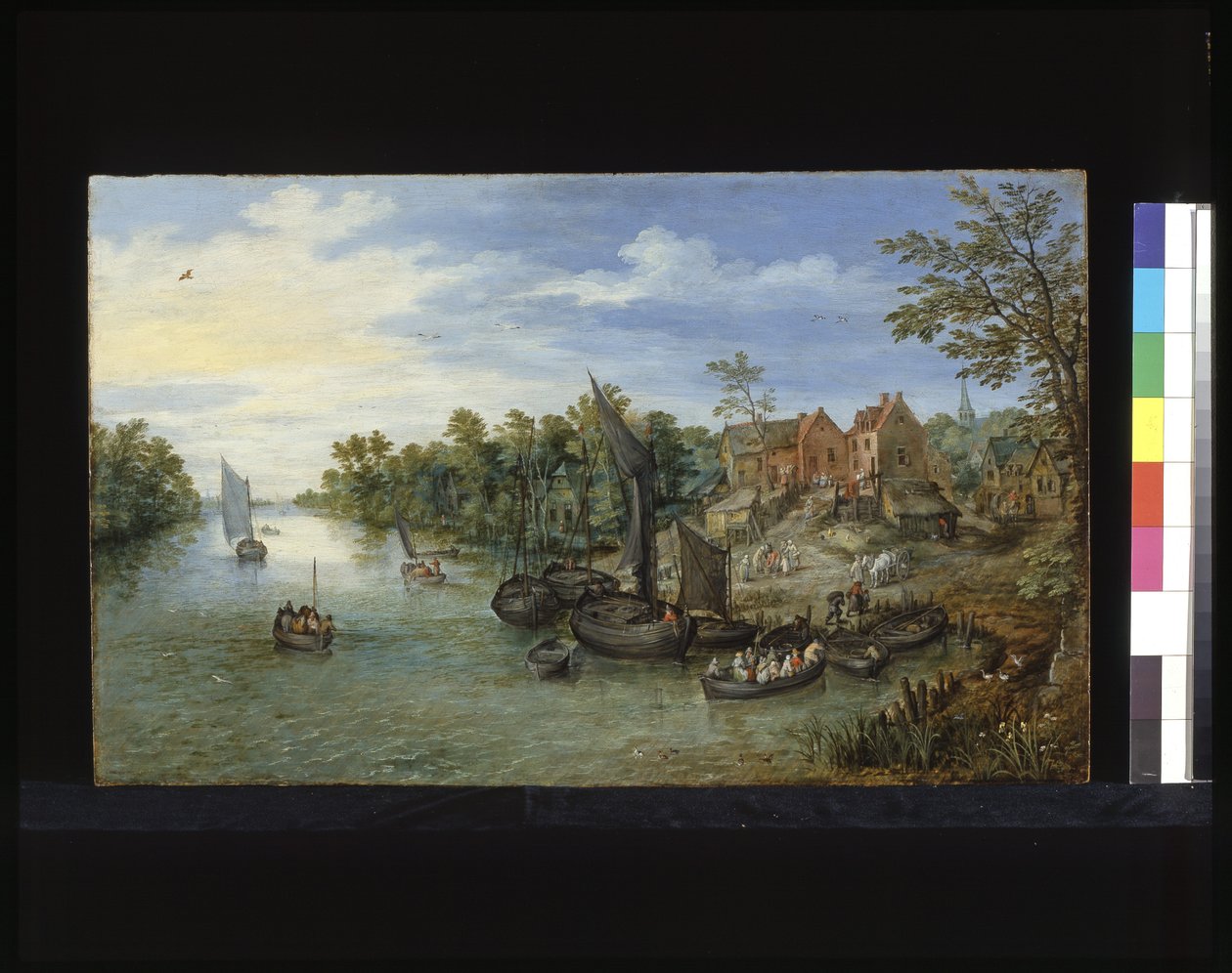 Paisagem do rio (óleo sobre madeira) de Flemish School