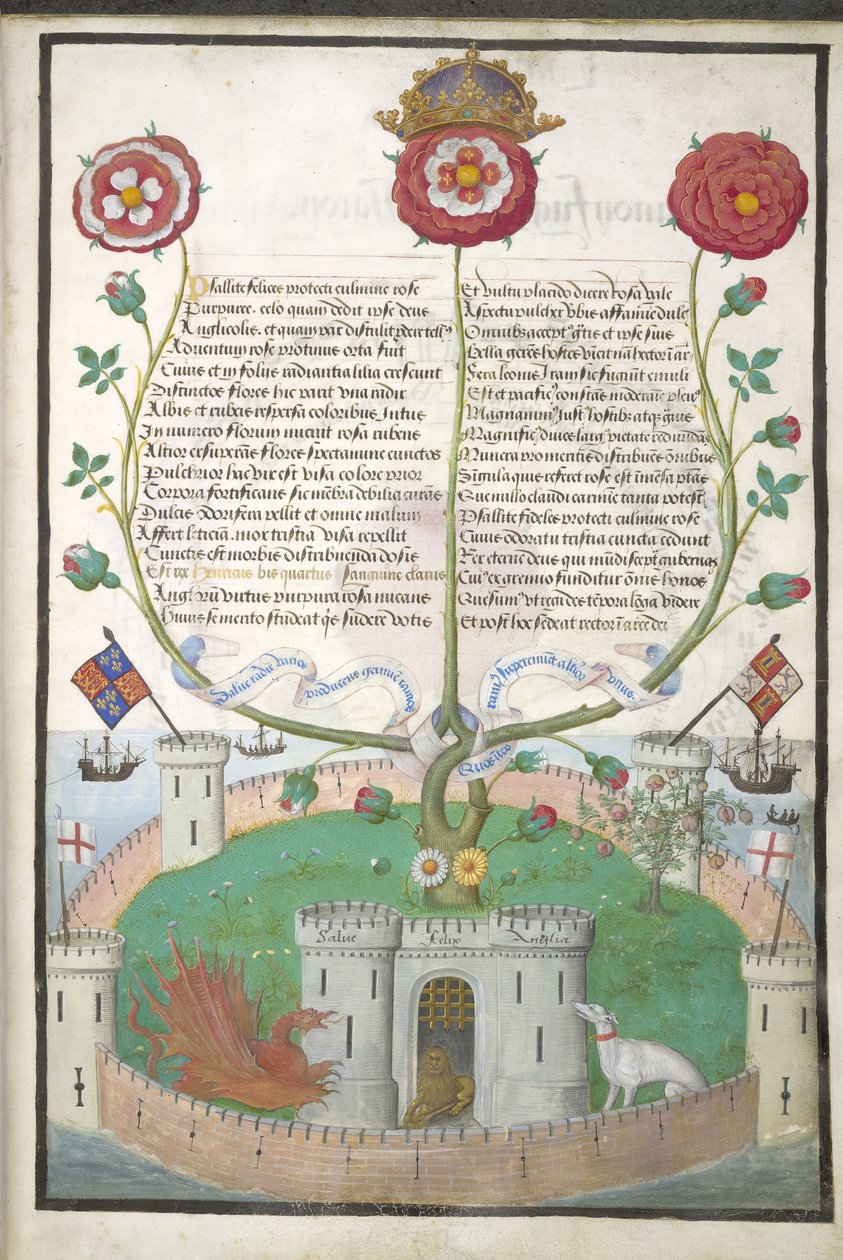 Royal MS 11 E Xl fol.2 Versos com símbolos Tudor, c.1516 (velino) de Flemish School