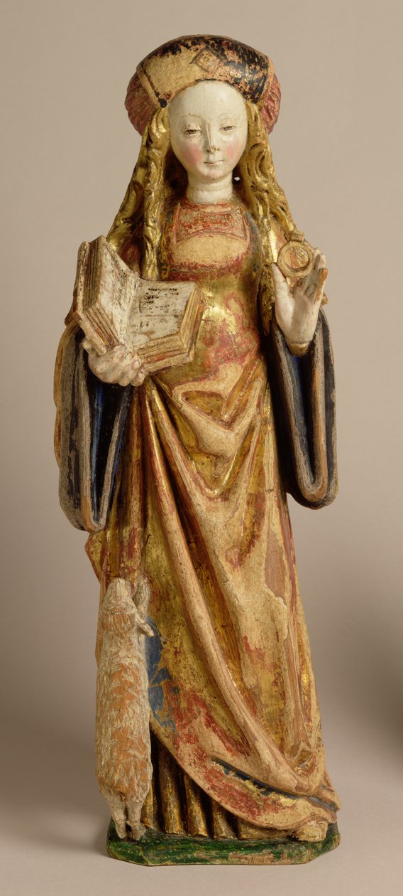 St. Agnes, Escola de Mechelen, c.1500 (carvalho policromada e dourada) de Flemish School
