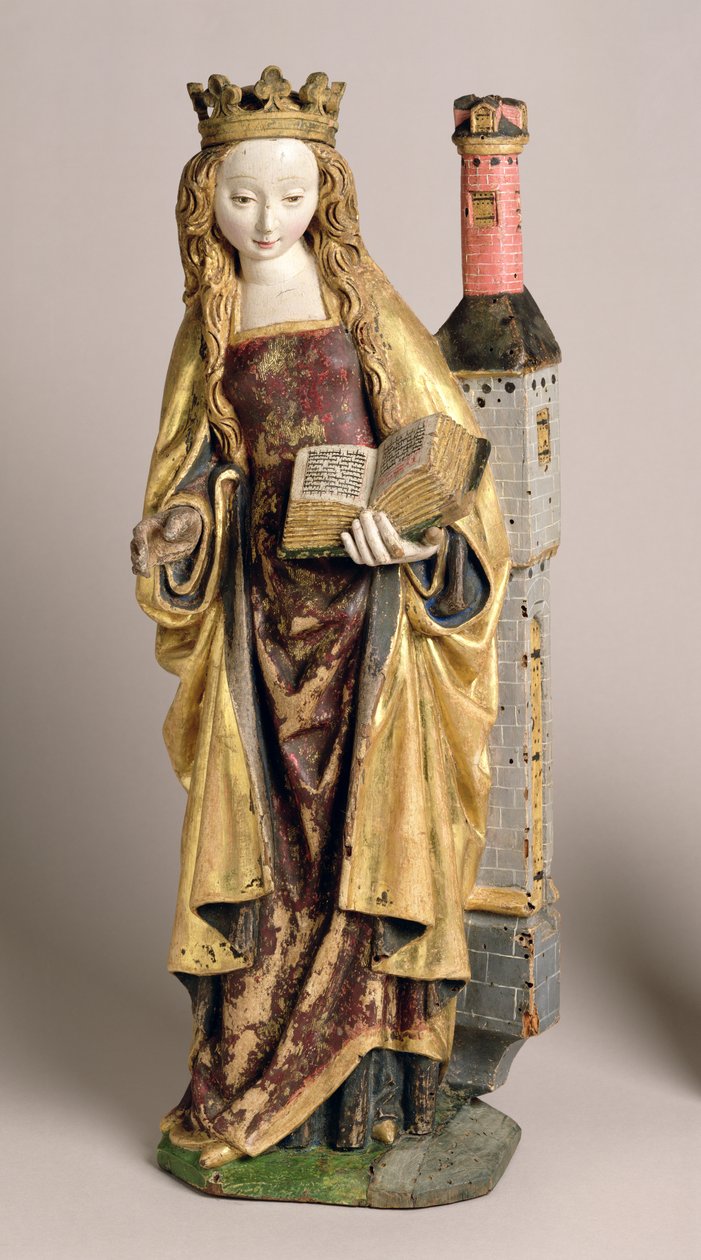 St. Barbara, Escola de Mechelen, c.1500 (madeira de carvalho policromada e dourada) de Flemish School