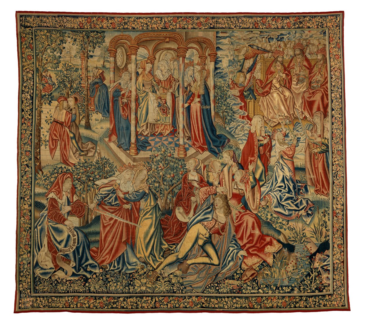 Tapeçaria, Alegoria moral do homem ou a justiça atacando o homem, feita na Flandres, Bélgica, cerca de 1500 (lã e seda) de Flemish School