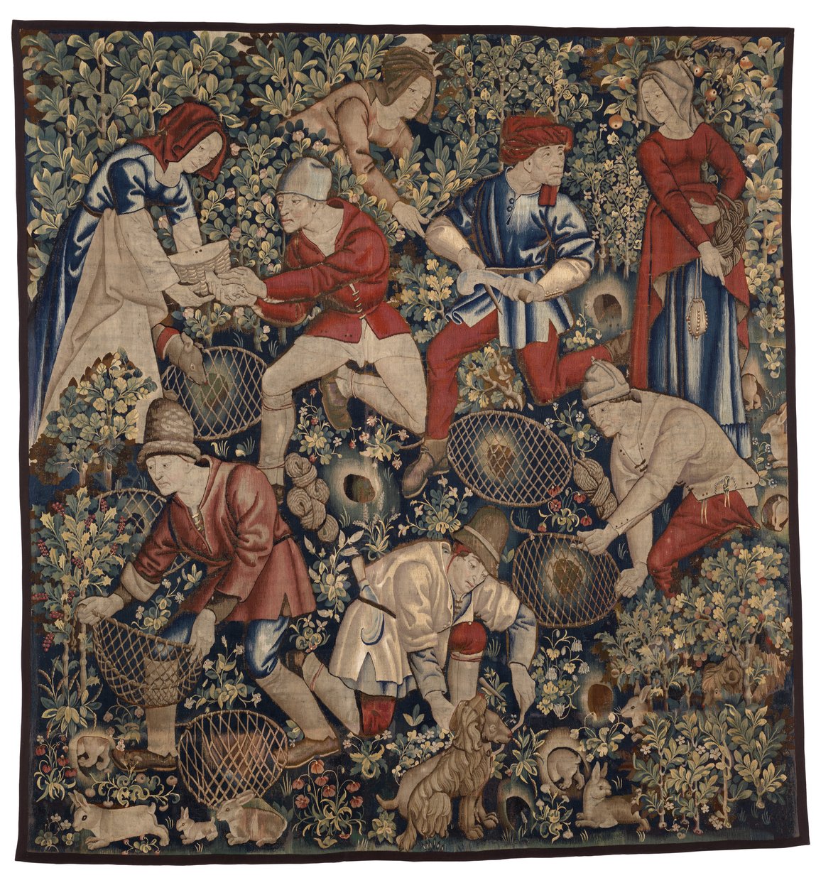Tapeçaria representando camponeses a caçar coelhos com furões, Tournai, c.1450-75 (lã) de Flemish School