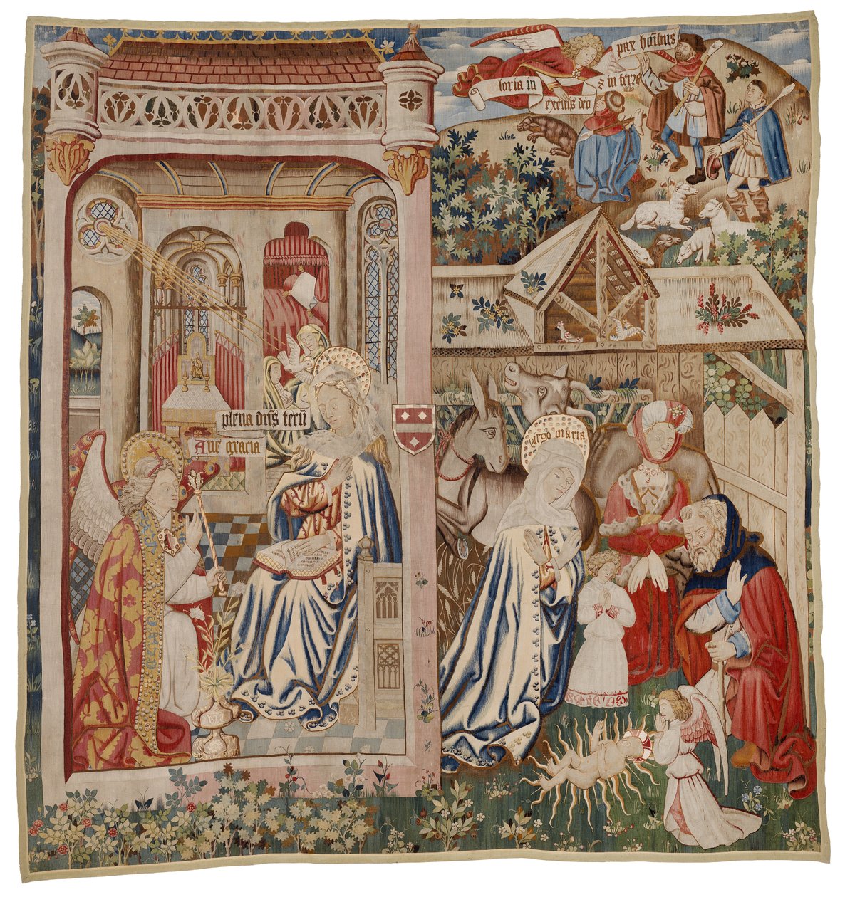 Tapeçaria representando a Anunciação e a Natividade, Tournai (lã) de Flemish School