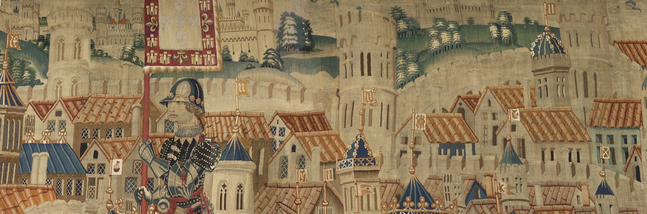 Tapeçaria mostrando as Conquistas de D. Afonso V de Portugal, Tournai. Detalhe. (Lã e seda). de Flemish School