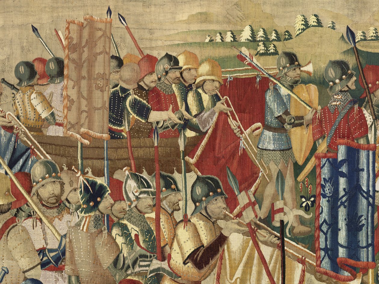 Tapeçaria mostrando as Conquistas de D. Afonso V de Portugal, Tournai. Detalhe. (Lã e seda). de Flemish School