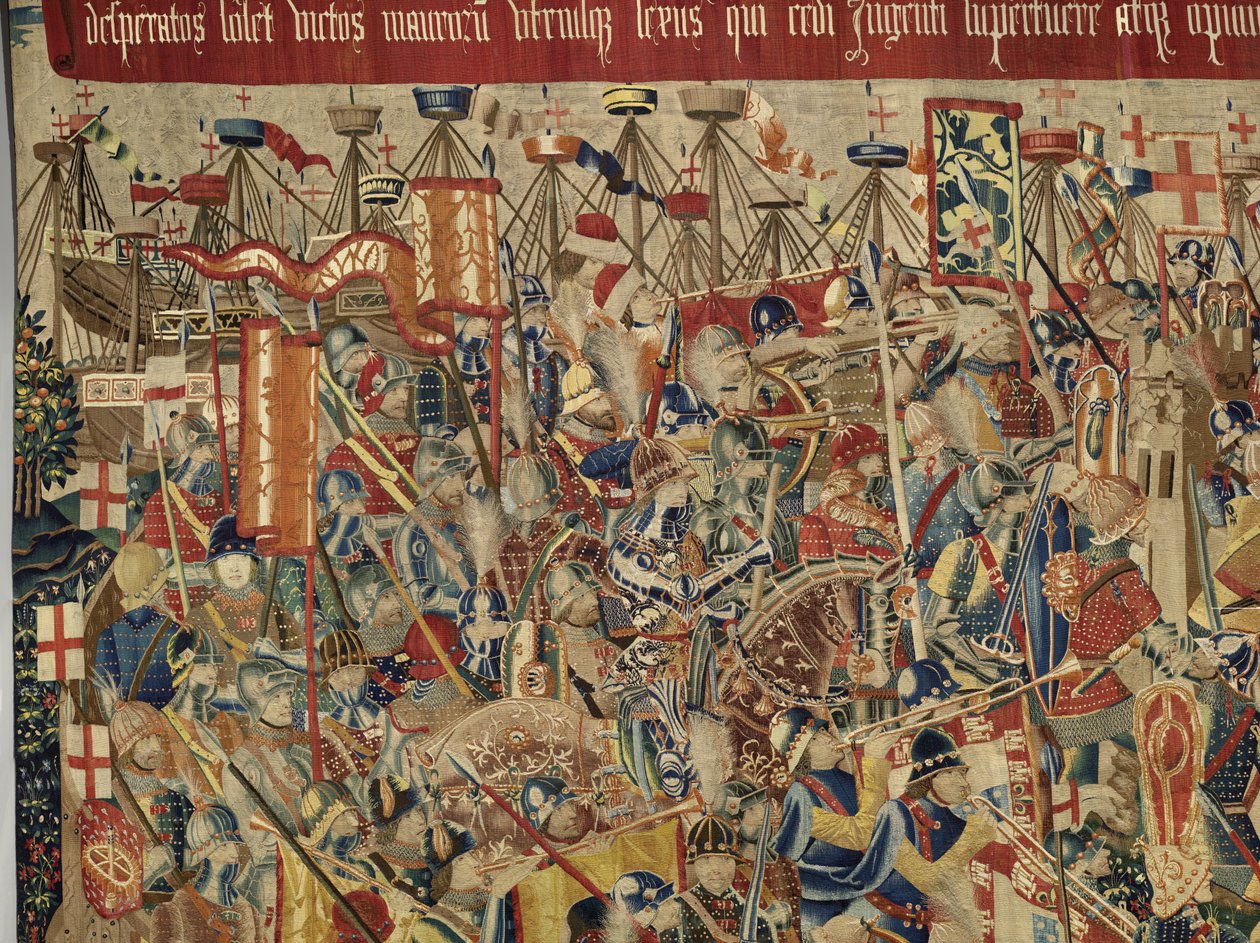 Tapeçaria mostrando as Conquistas de D. Afonso V de Portugal, Tournai. Detalhe. (Lã e seda). de Flemish School