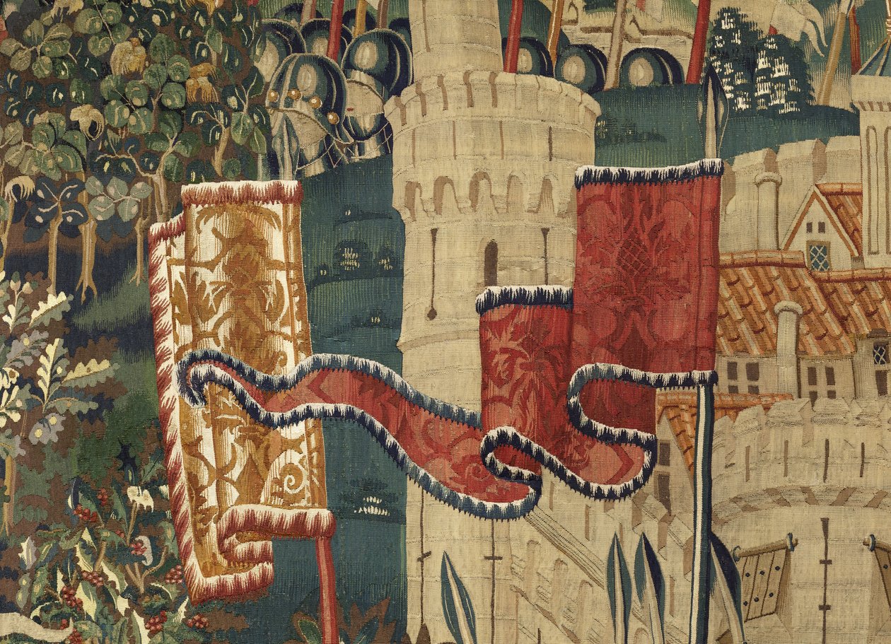Tapeçaria mostrando as Conquistas de D. Afonso V de Portugal, Tournai. Detalhe. (Lã e seda). de Flemish School