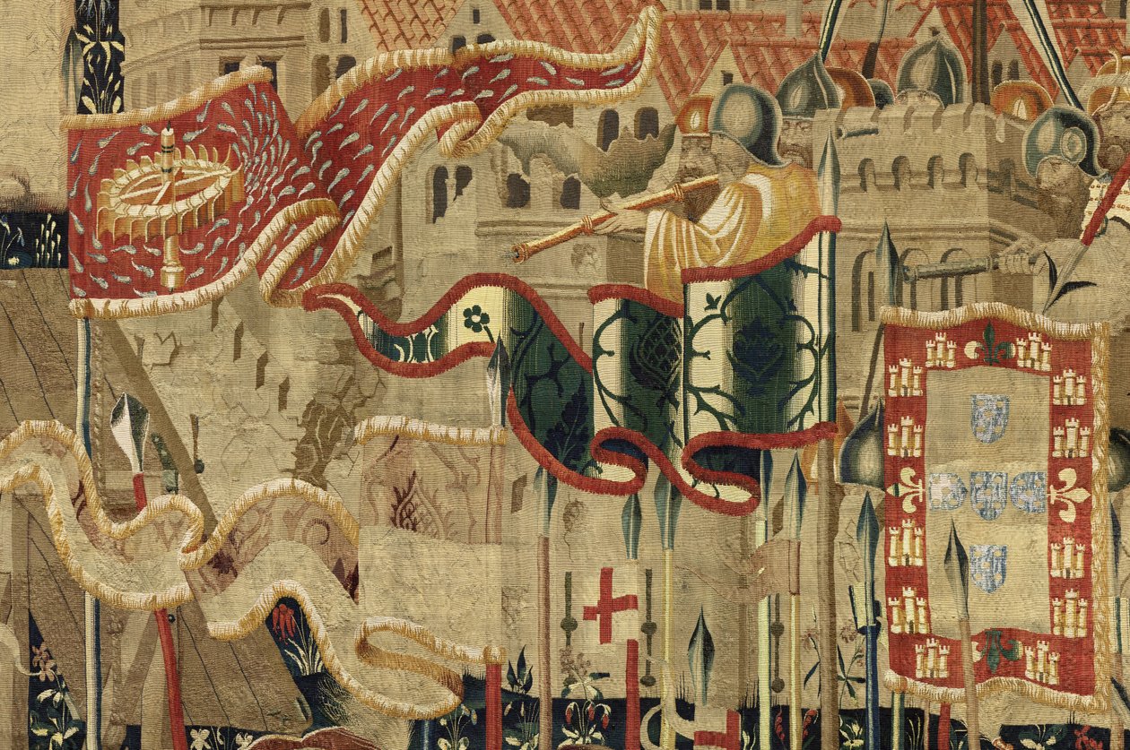 Tapeçaria mostrando as Conquistas de D. Afonso V de Portugal, Tournai. Detalhe. (Lã e seda). de Flemish School