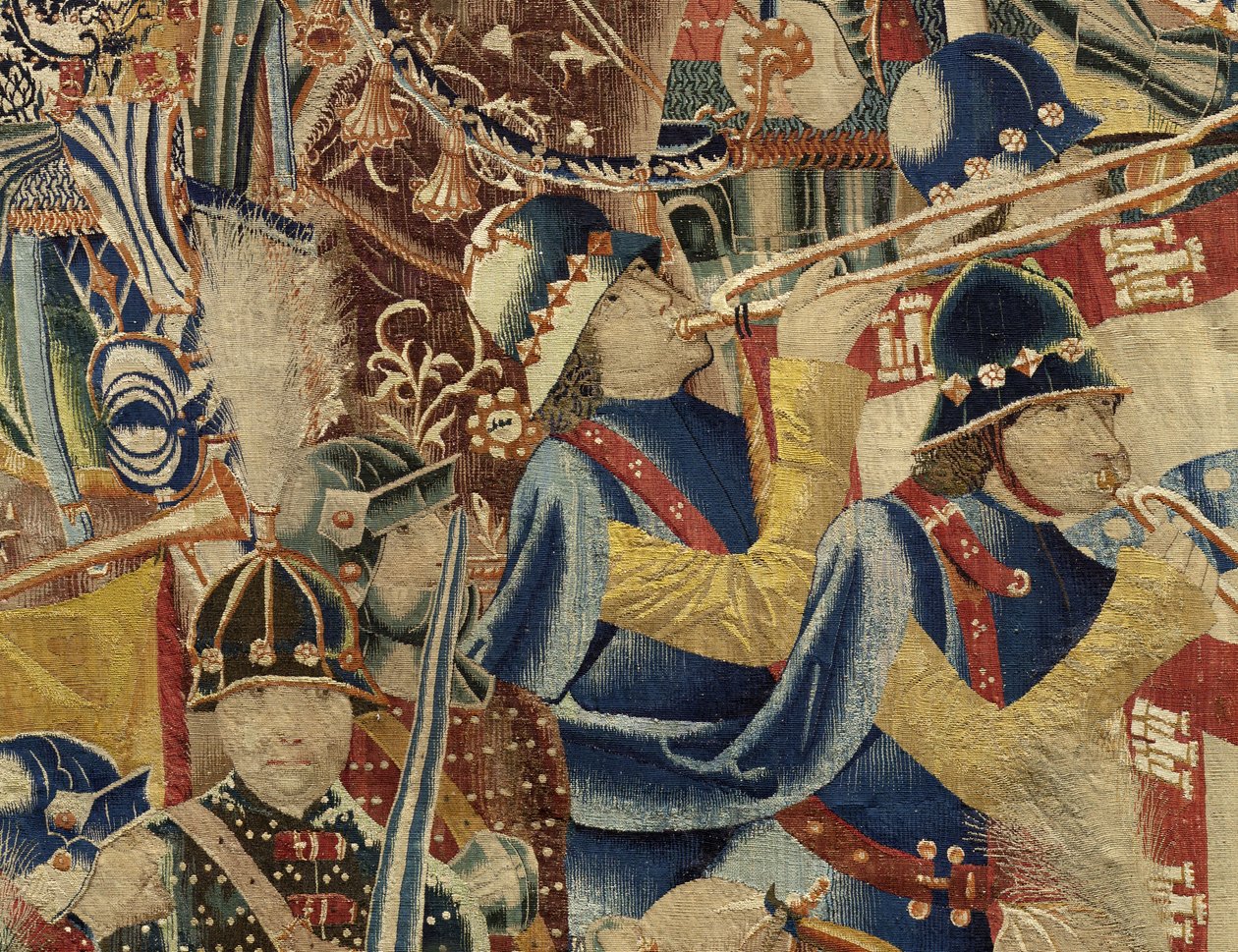Tapeçaria mostrando as Conquistas do rei Alfonso V de Portugal (Conquistas de Alfonso V de Portugal), Tournai. Detalhe. (Lã e seda) de Flemish School