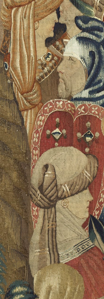 Tapeçaria mostrando as Conquistas do rei Alfonso V de Portugal (Conquistas de Alfonso V de Portugal), Tournai. Detalhe. (Lã e seda) de Flemish School