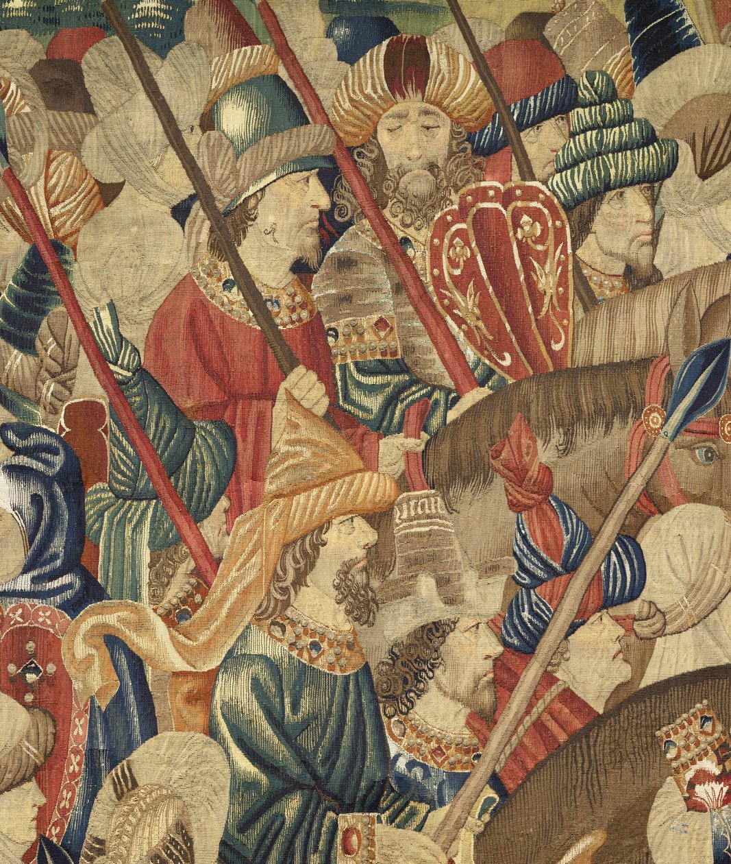 Tapeçaria mostrando as Conquistas do rei Alfonso V de Portugal (Conquistas de Alfonso V de Portugal), Tournai. Detalhe. (Lã e seda) de Flemish School