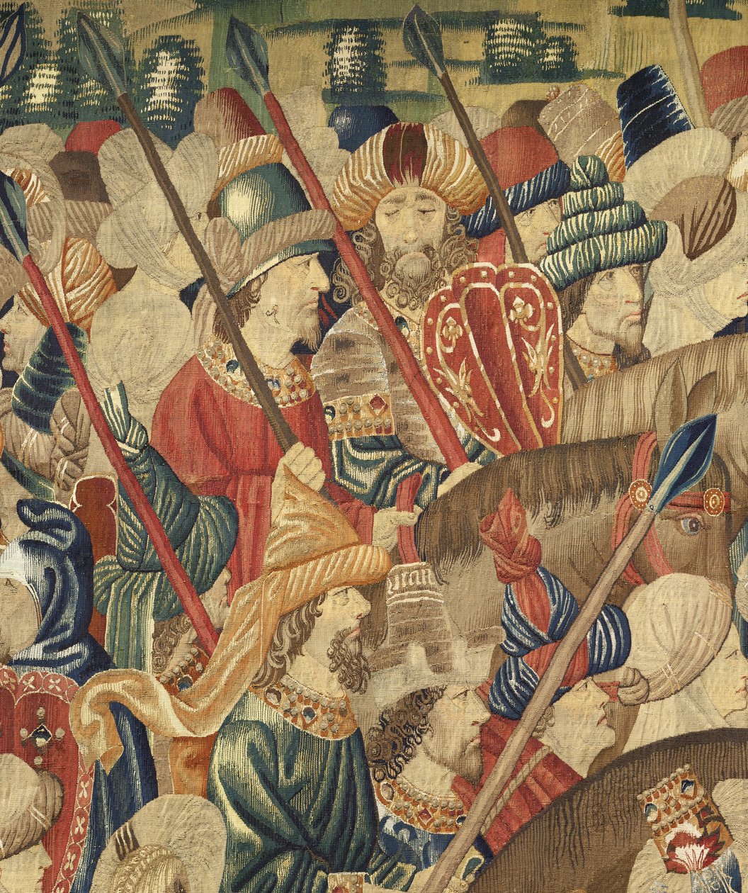 Tapeçaria mostrando as Conquistas do rei Alfonso V de Portugal (Conquistas de Alfonso V de Portugal), Tournai. Detalhe. (Lã e seda) de Flemish School