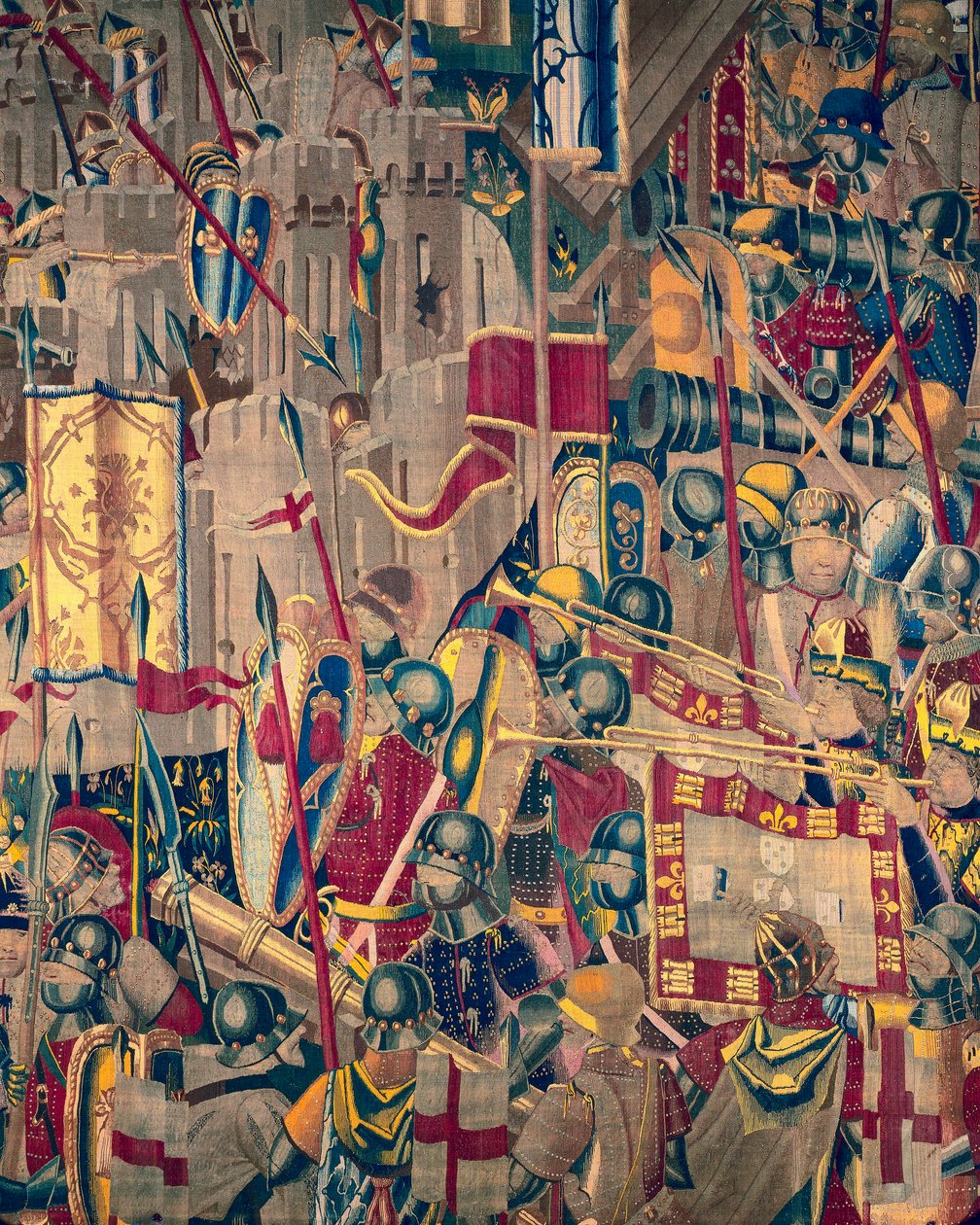 Tapeçaria mostrando as Conquistas de D. Afonso V de Portugal, Tournai. Detalhe. (Lã e seda) de Flemish School