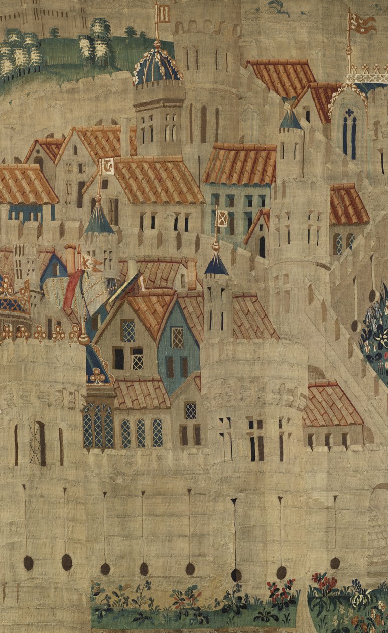 Tapeçaria mostrando as Conquistas de D. Afonso V de Portugal, Tournai. Detalhe. (Lã e seda). de Flemish School