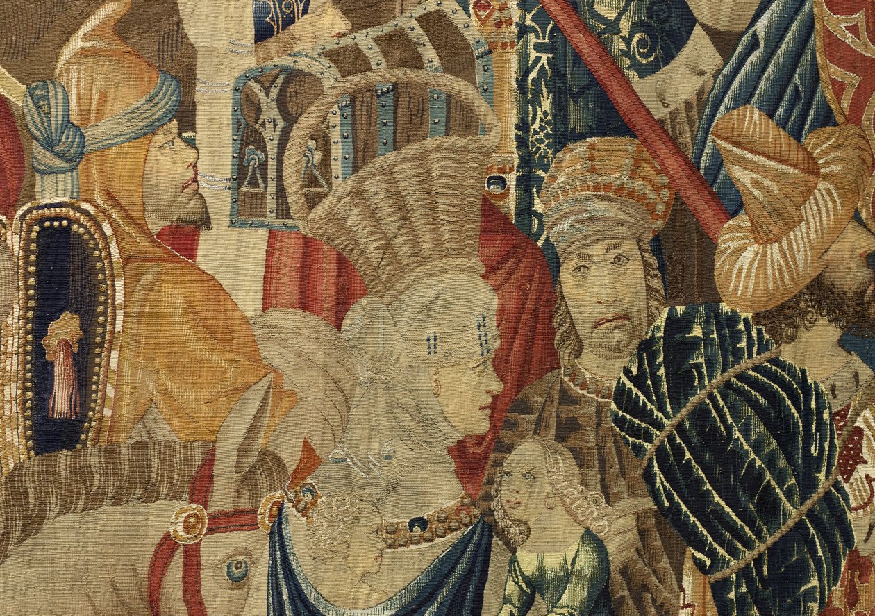 Tapeçaria mostrando as Conquistas de D. Afonso V de Portugal, Tournai. Detalhe. (Lã e seda). de Flemish School