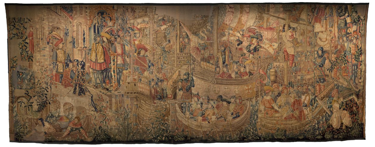 Tapeçaria mostrando as Conquistas de D. Afonso V de Portugal, Tournai. Detalhe. (Lã e seda). de Flemish School