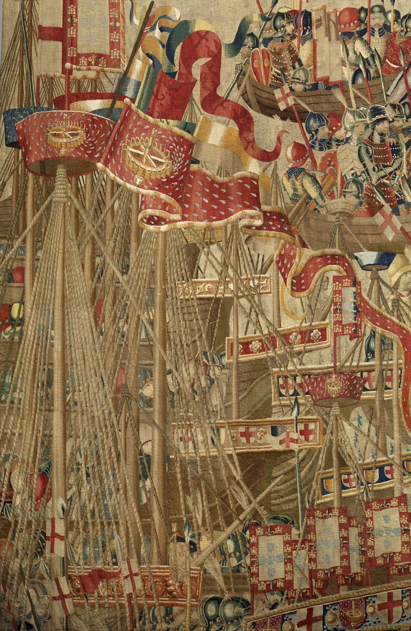 Tapeçaria mostrando as Conquistas de D. Afonso V de Portugal, Tournai. Detalhe. (Lã e seda). de Flemish School