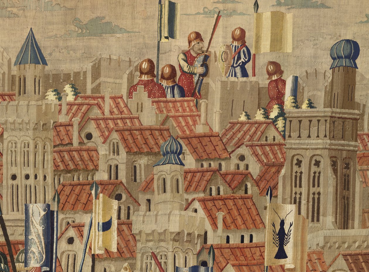 Tapeçaria mostrando as Conquistas de D. Afonso V de Portugal, Tournai. Detalhe. (Lã e seda). de Flemish School