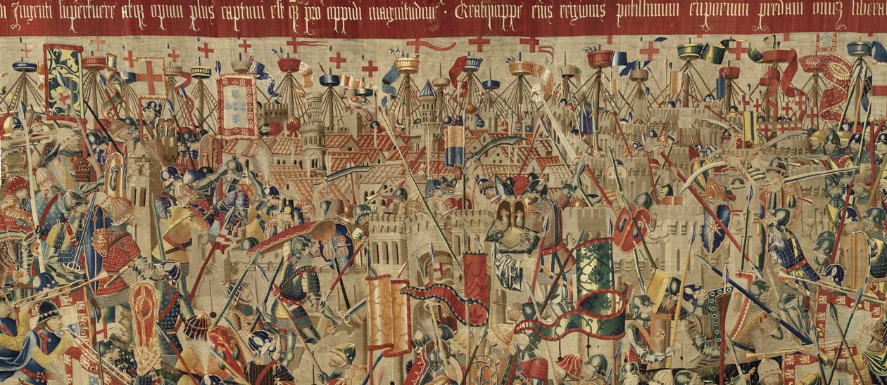 Tapeçaria mostrando as Conquistas de D. Afonso V de Portugal, Tournai. Detalhe. (Lã e seda). de Flemish School