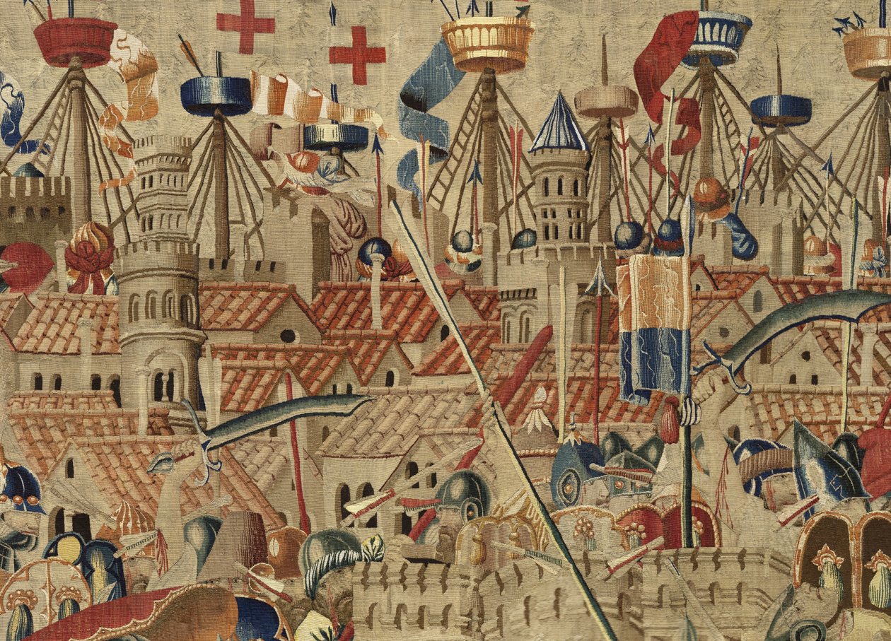 Tapeçaria mostrando as Conquistas de D. Afonso V de Portugal, Tournai. Detalhe. (Lã e seda). de Flemish School