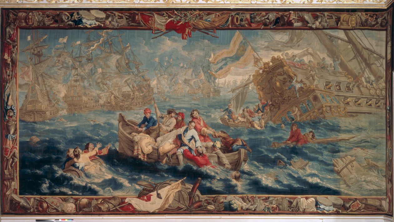A Batalha de La Hogue, de maio de 1692, da série Ciência Militar, Workshop of Judocus de Vos, c.1715-24 de Flemish School