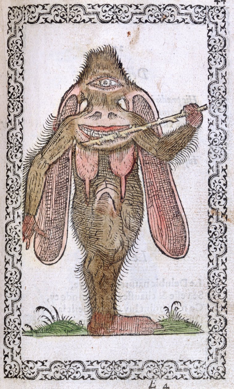 O Cyclops, a partir de quase todos os países de pessoas e postura moderna e uma estátua por Jean Sluperji, Antuérpia, 1572 (woodcut da cor) de Flemish School