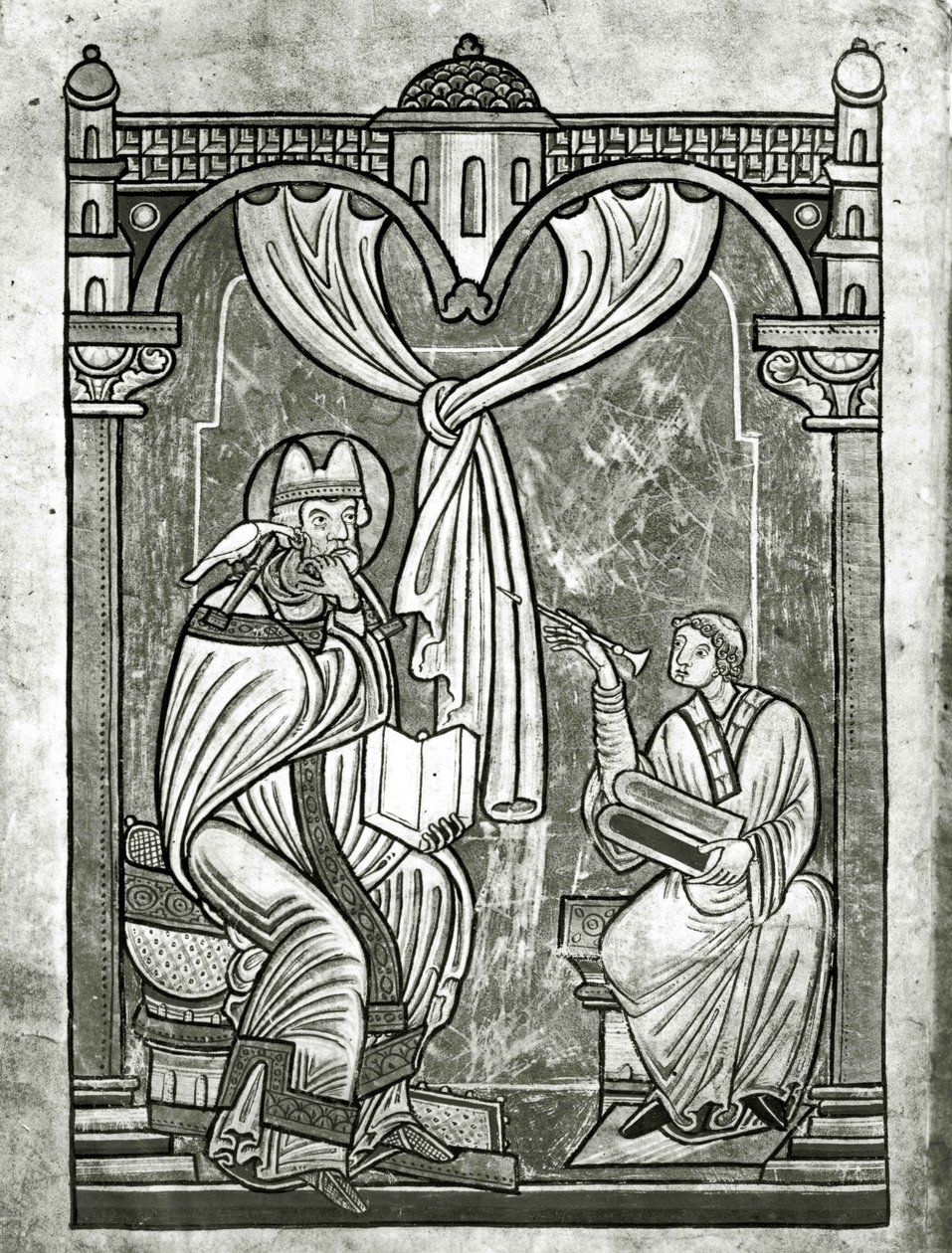 O Êxtase de São Gregório (c.540-604) vislumbrado pelo diácono Pedro através de uma cortina perfurada por seu estilete de Flemish School