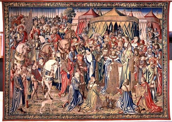 A Apresentação da Insígnia Real, Tapeçaria de David e Betsabá, c.1510-15 (tapeçaria) de Flemish School