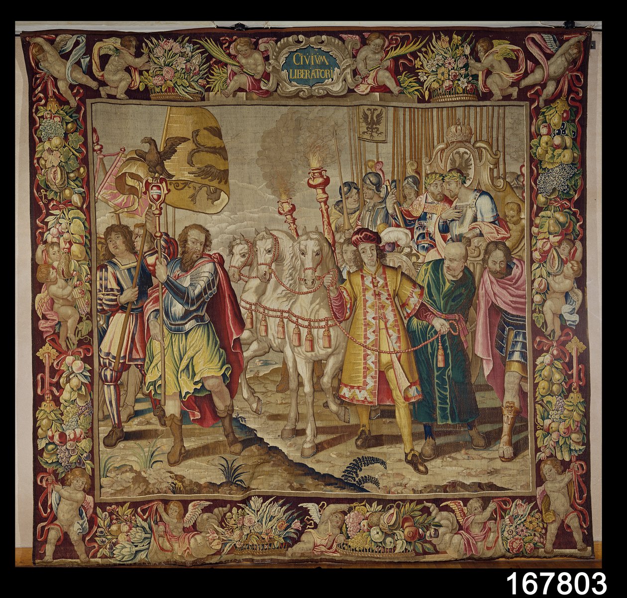 O Triunfo de Carlos V (1500-58) da Tapeçaria de Charles Quint, c.1630-40 de Flemish School