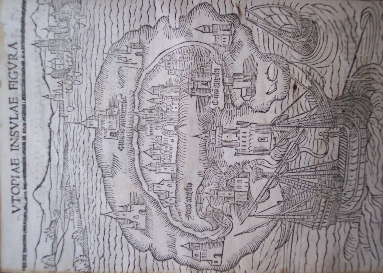 Página de título da Utopia, por Thomas More, Leuven 1516 de Flemish School