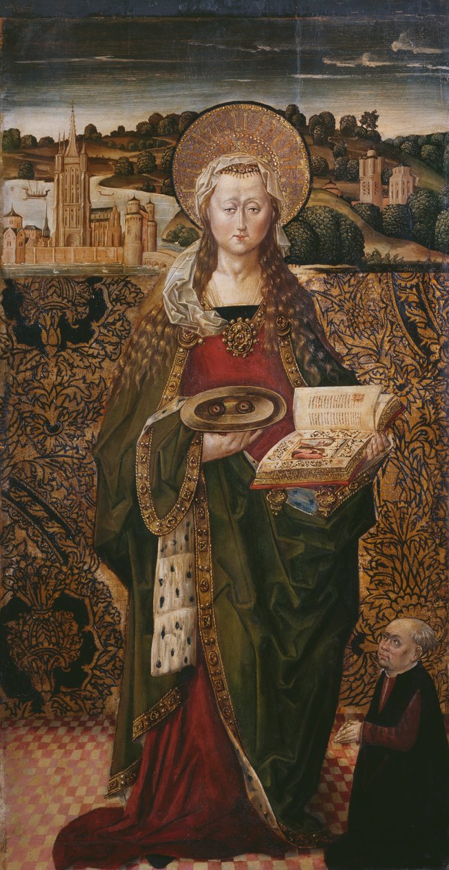 Tríptico, St. Lucy, painel esquerdo (ver também 345909, 345911) de Flemish School