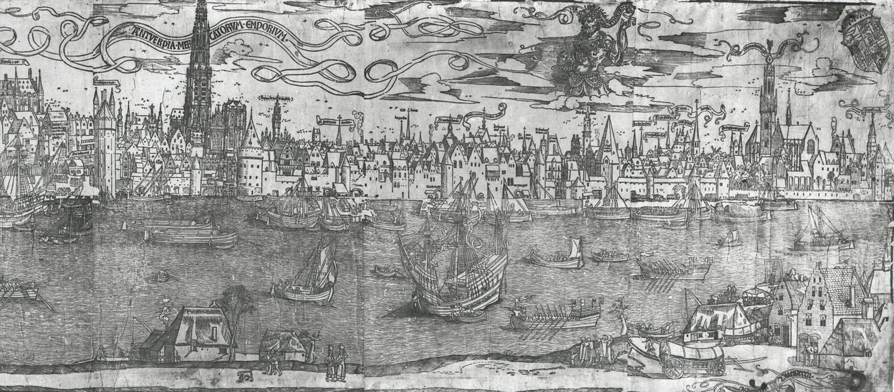 Vista, de, porto antuérpia, detalhe, de, a, direita, seção, 1515-50 de Flemish School