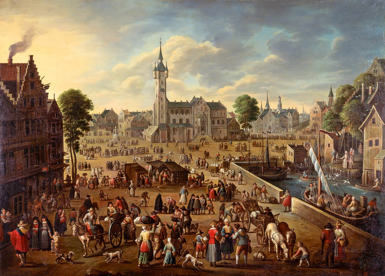 Vista da cidade da praça principal em Lier, ca 1620-1625 de Flemish master