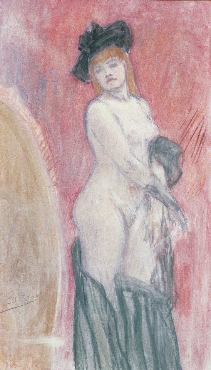 Coquete na frente de um espelho (pastel) de Félicien Rops
