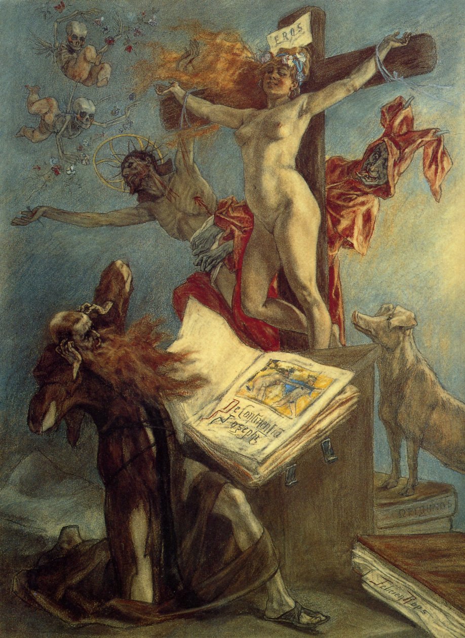A tentação de Santo António, Félicien Rops pastel desenho de Félicien Rops