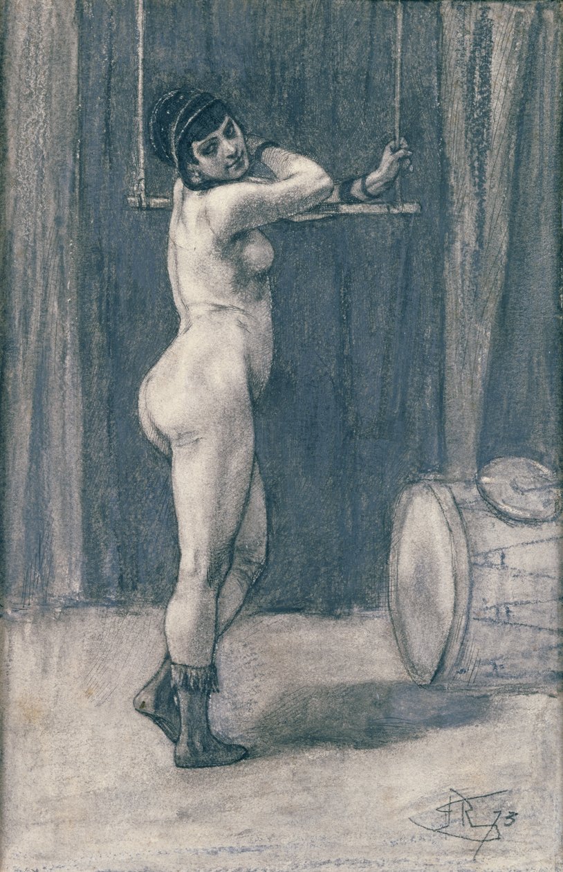 Mulher, com, um, trapézio, (pastel) de Félicien Rops