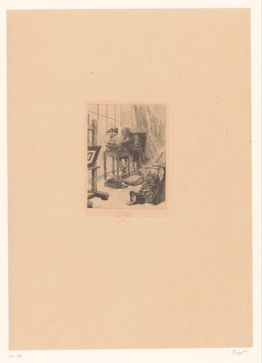 Oude man leest em een ​​studeerkamer Arte Moderna Lendo o Grimório Bibliófilo de outrora de Félicien Rops (signed by artist)