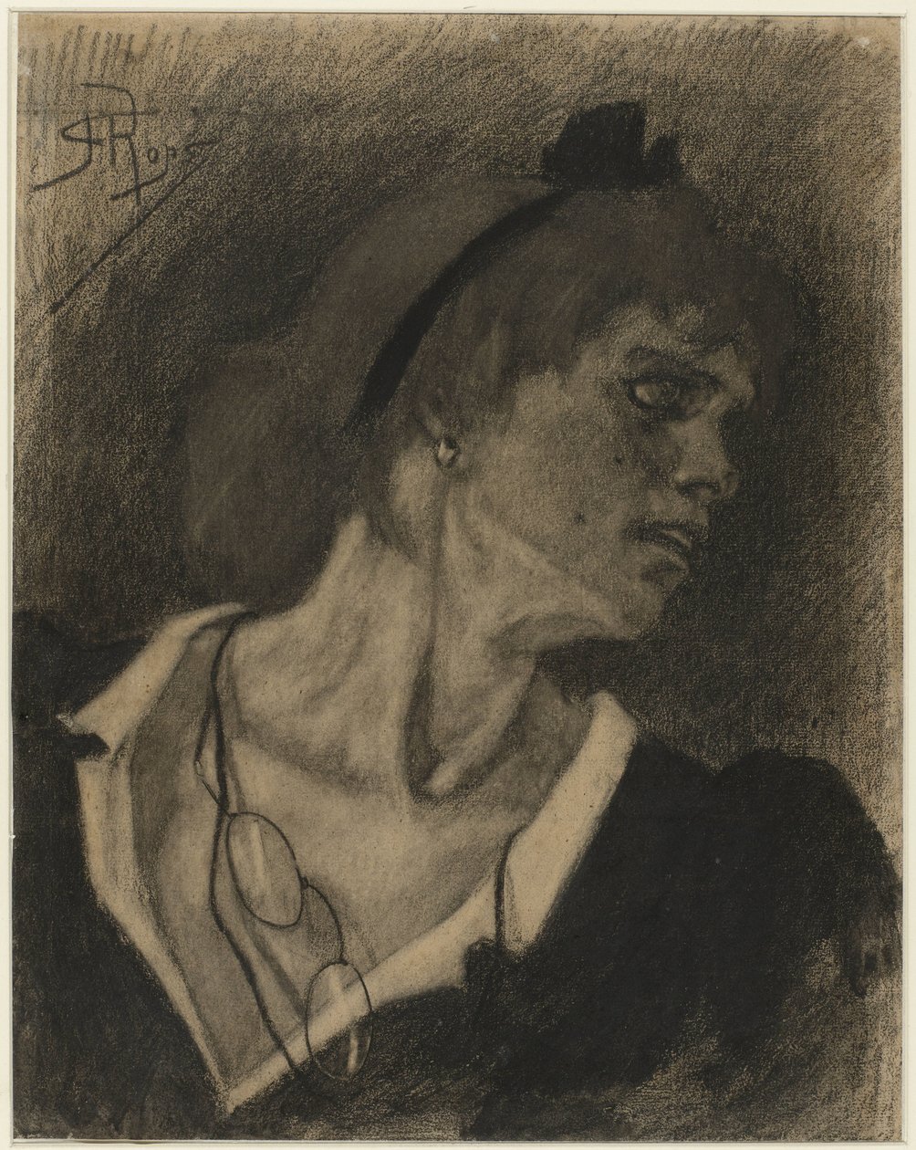 Busto de uma mulher com um lorgette em um cordão ao redor do pescoço de Félicien Rops