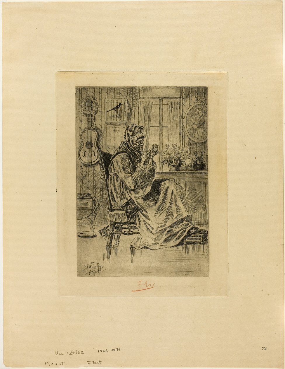 Velha com uma agulha de Félicien Rops
