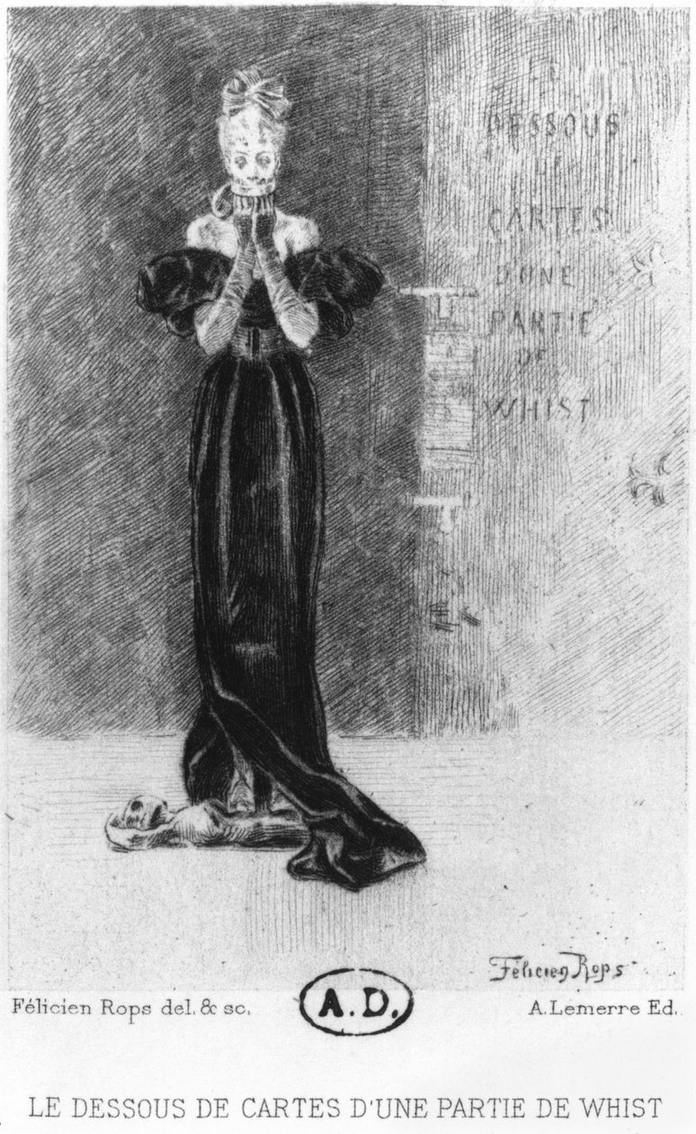 &39;O lado escondido de um partido de Whist&39;, ilustração de &39;Les Diaboliques&39; por Jules Amédée Barbey d&39;Aurevilly (1808-89) 1886 de Félicien Rops