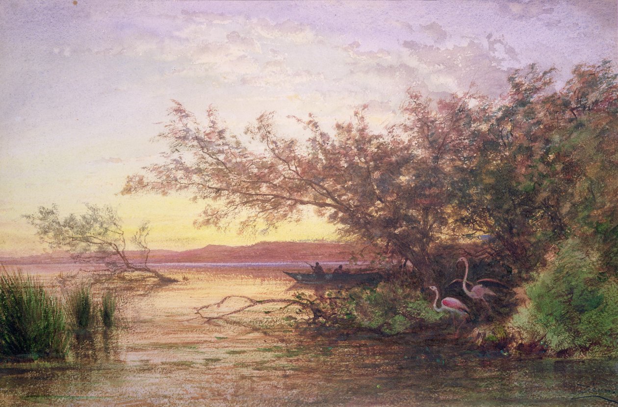 Pôr do sol, camargue de Félix Ziem
