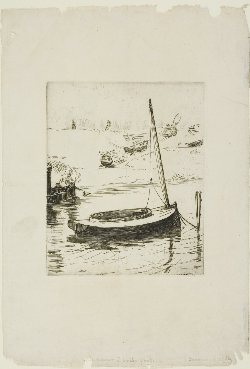 O barco com vela arriada de Félix Henri Bracquemond