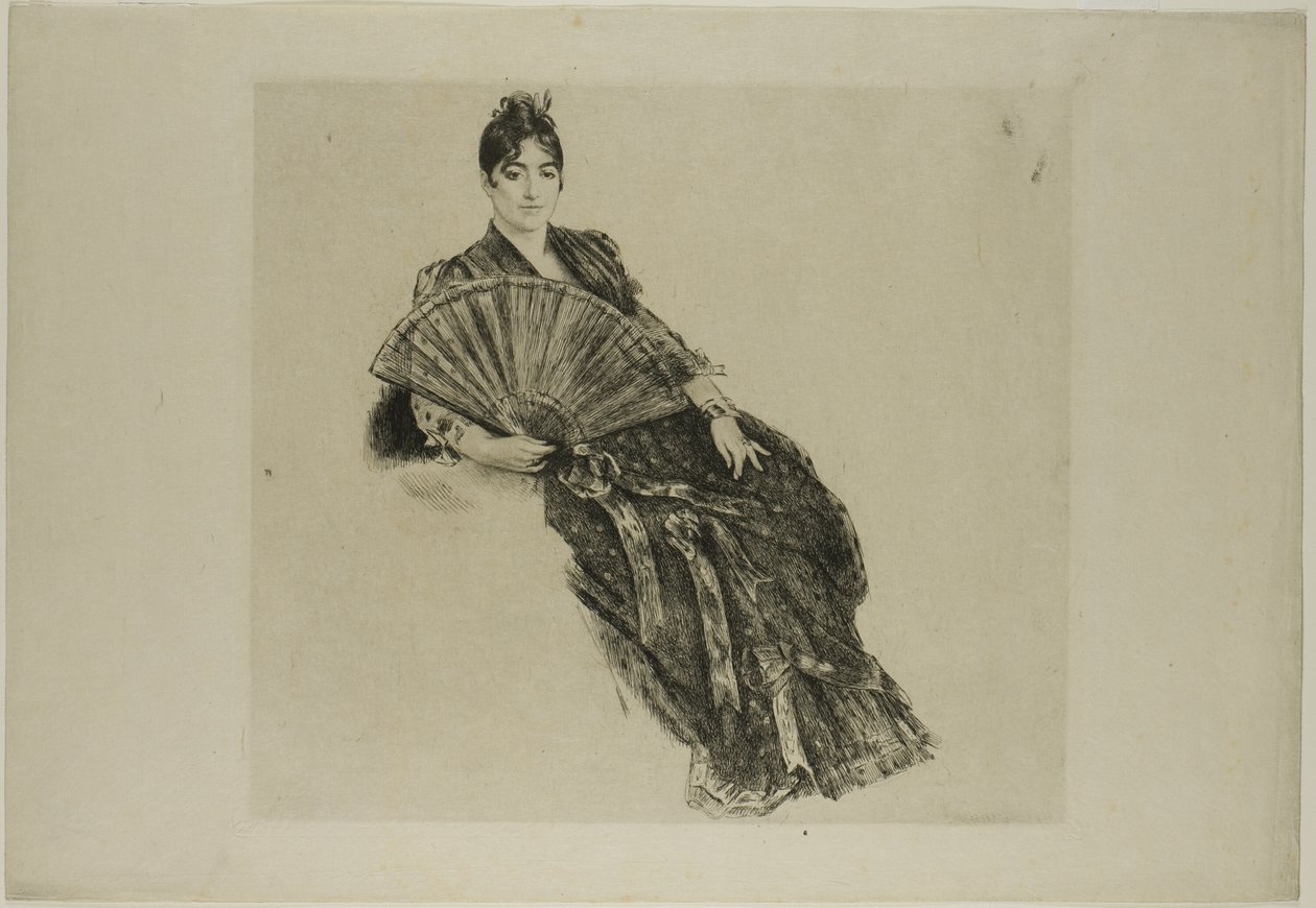 Mulher com uma ventoinha de Félix Henri Bracquemond