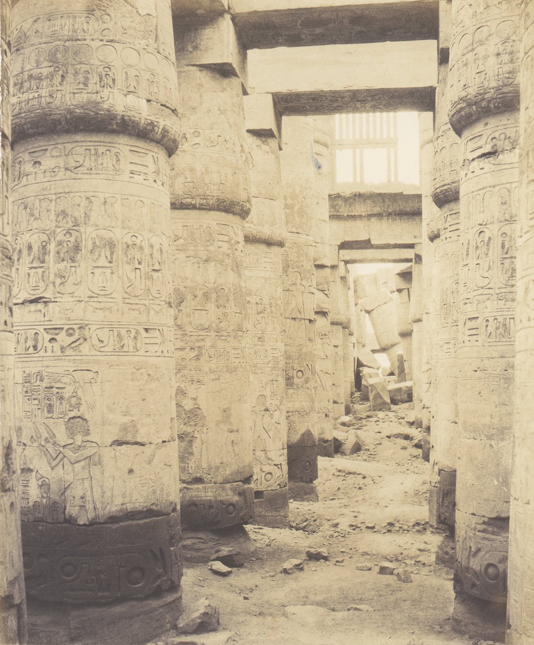 Karnak Tebas, Palácio - Sala Hipóstila - Janela e Capitais de ..., 1851-52, impresso 1853-54. de Félix Teynard