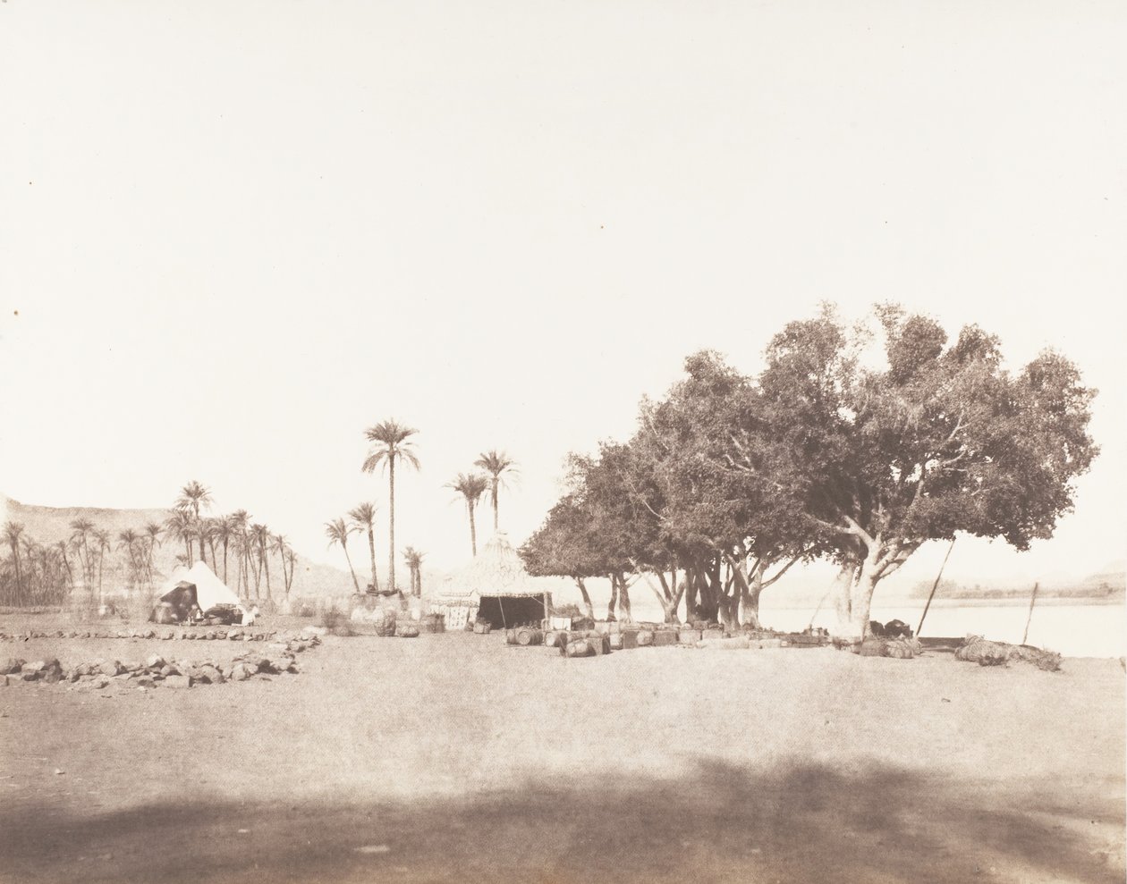 Korósko, Sycomores e acampamento de uma caravana para o Sennâr, 1851-52, impresso 1853-54. de Félix Teynard