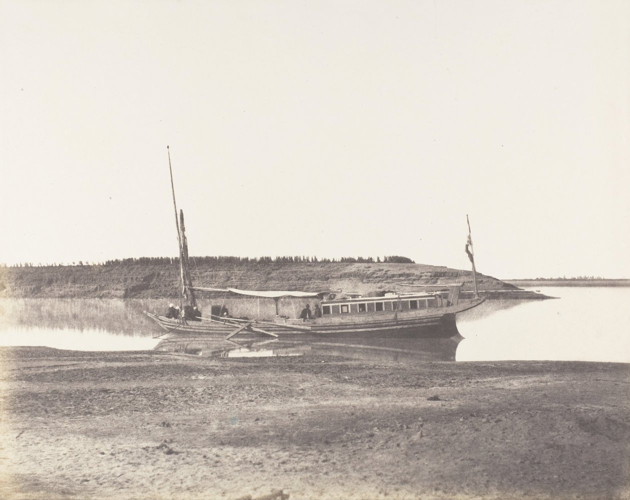Louksor, Petit Bras du Nile - Voyageurs Barque, 1851-52, impresso em 1853-54. de Félix Teynard