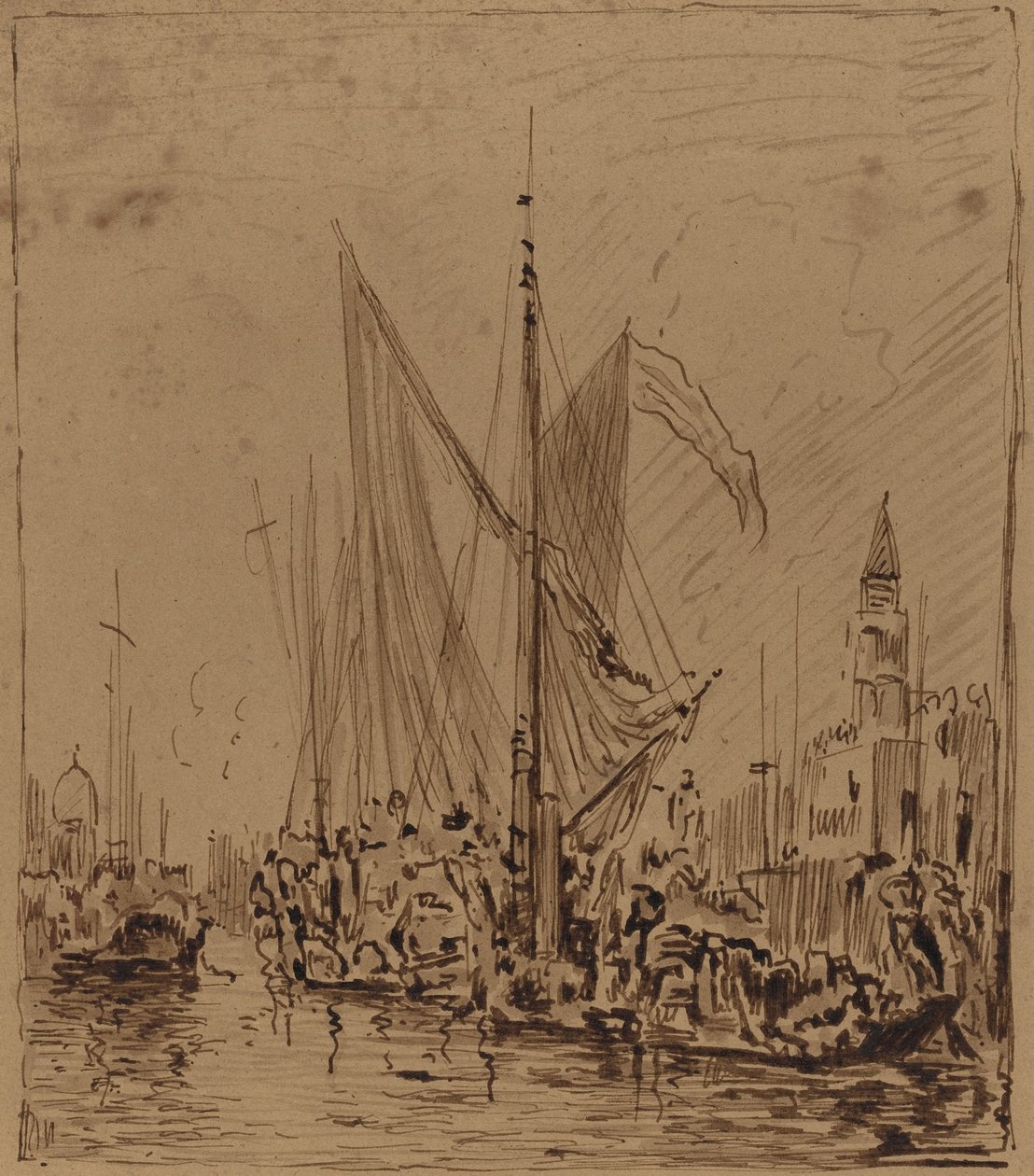 Barcos e gôndolas antes da Piazza San Marco de Félix Ziem